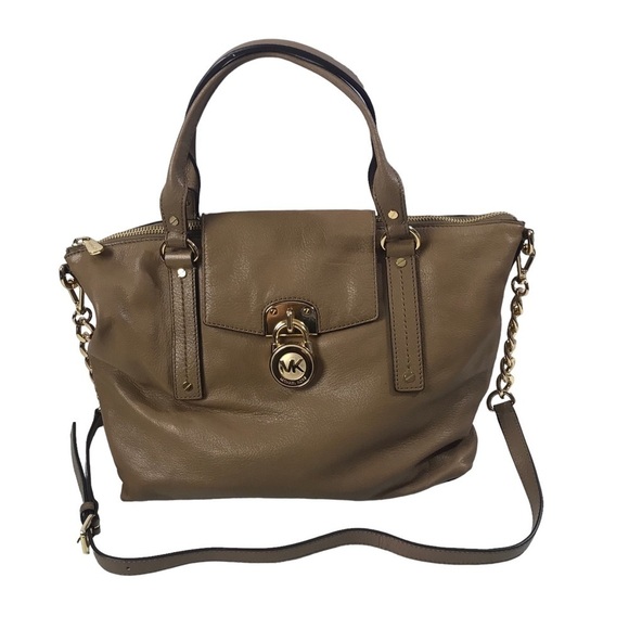 Michael Kors Hamilton Slouchy Soft Pebbled Leather Gold Chain Satchel - Picture 1 of 13